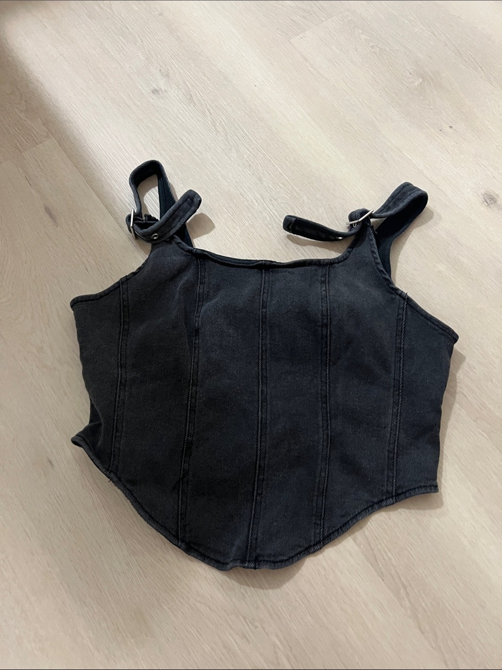 wild fable Black Corset-Style Denim Crop Top